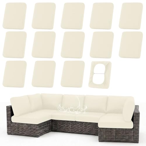 Waterproof Outdoor Cushion Covers, Stretch Patio Slipcovers | UV Resistant Coating, Stretch Fabric, Waterproof Protection, Replacement Covers, Fits Patio Furniture Cushions (14 Pieces) - color: Beige, size: 14PCS