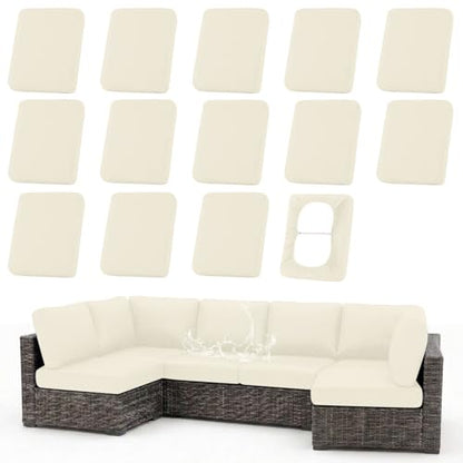 Waterproof Outdoor Cushion Covers, Stretch Patio Slipcovers | UV Resistant Coating, Stretch Fabric, Waterproof Protection, Replacement Covers, Fits Patio Furniture Cushions (14 Pieces) - color: Beige, size: 14PCS