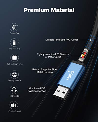 MillSO USB to Dual 3.5mm Audio Jack Adapter, Sapphire Blue TRRS External Stereo Sound Card Headphone Stereo Jack Splitter for Two Headphones, Speakers to a PC, Laptop, Desktop, PS4, PS5-1 Feet - color: USB to 2 x 3.5mm TRRS Audio Splitter