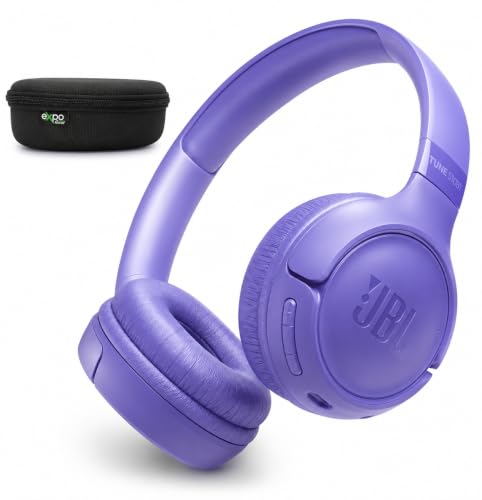 JBL Tune 530BT - Wireless on-Ear Bluetooth 6.0 Headphones with Powerful Pure Bass Sound, 2 beamforming mics for Perfect with Expo Gear Over-Ear Weather-Resistant Protective Hard-Shell - color: Purple