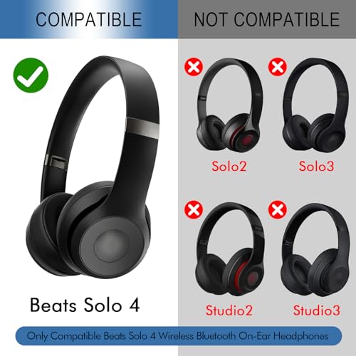 GEVO Ear Pads Replacement for Beats Solo 4 Wireless On-Ear Headphones, Earpads Ear Cushions for Solo 4 with Soft Protein Leather, Stronger Adhesive Backing (Black) - color: Black