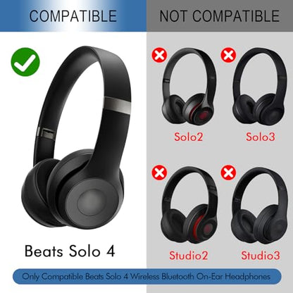 GEVO Ear Pads Replacement for Beats Solo 4 Wireless On-Ear Headphones, Earpads Ear Cushions for Solo 4 with Soft Protein Leather, Stronger Adhesive Backing (Black) - color: Black