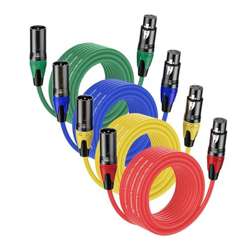 4Pack-50FT XLR Male to XLR Female Cables, Professional Balanced Microphone Lead, Extension Mic Cable Cord (Blue, Red, Blue, Yellow) - style: 4Pack-50FT