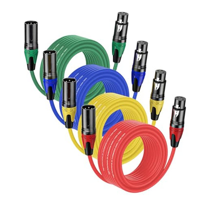 4Pack-50FT XLR Male to XLR Female Cables, Professional Balanced Microphone Lead, Extension Mic Cable Cord (Blue, Red, Blue, Yellow) - style: 4Pack-50FT