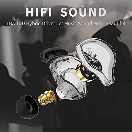 CCZ Yinyoo 멜로디 인이어 이어폰, 마이크 이어 모니터가 없는 헤드폰 유선 이어버드, IEM HiFi 베이스, 1DD 1BA, 이어 핀, 음악가, 가수, 스테이지용 4N OFC 케이블 (마이크 없음, 투명 블랙) - color: 투명., size: 마이크 없음, style: 마이크 없음