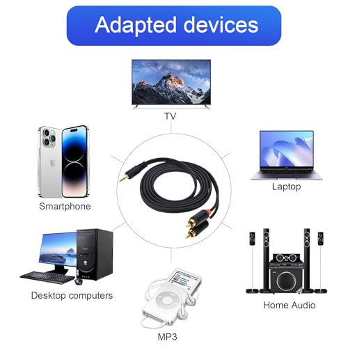 RCA Cables - 59IN/5FT Stereo Jack to 2RCA Plugs for Smartphone, Tablet, HDTV, DVD Player, Home Theater, Speakers, Projector