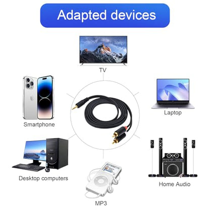 RCA Cables - 59IN/5FT Stereo Jack to 2RCA Plugs for Smartphone, Tablet, HDTV, DVD Player, Home Theater, Speakers, Projector