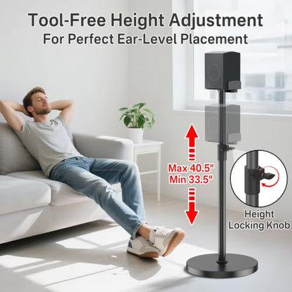 Speaker Stands Pair for Samsung Q990H/Q990F/Q990D/Q930H/Q930F Rear Speakers | Compatible With Samsung Q Series Speakers, 33.5″–40.5″ Height Adjustable, Built-in Cable Management, Weighted Base Stability
