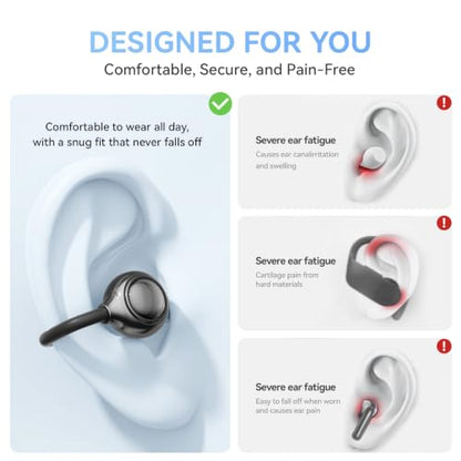 Open Ear Clip On Earbuds Wireless Headphones with Mirror(Black) - color: Black