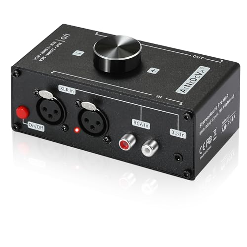Stereo Audio Preamplifier - XLR Balanced RCA 3.5mm Input to XLR Balanced RCA 3.5mm Output Converter Adapter amp - Headphone Amplifier, Gain 20dB Phono Turntable Phonograph Preamp (Black)