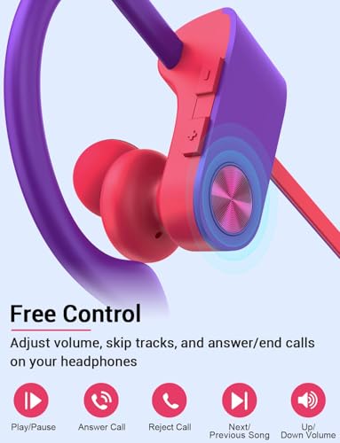 Bluetooth 5.3 Headphones, Wireless Sports In-Ear Earbuds IPX7 Waterproof | 16 Hours Playtime, Sweatproof Stereo Earphones with MIC, Noise Cancelling Headsets for Gym Running Workout, Clear Sound - color: Purple