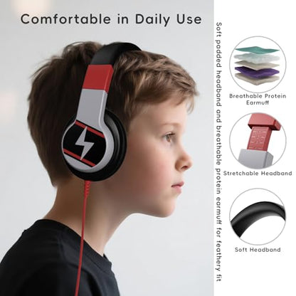 Candy Bila 2 Pack Wired Kids Headphones for School, Over-Ear for Boys Girls | Volume Limiter 85/94dB, HD Stereo Sound, Microphone and Wired Control,Foldable Design, Black and Red - color: Black and Red