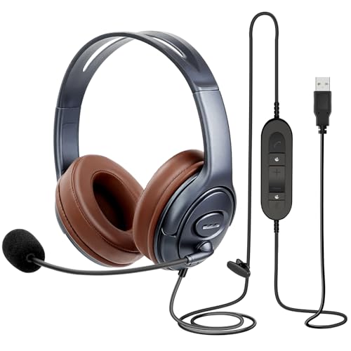 Noise Canceling USB Headphones with Microphone & in-Line Controls for Dragon Dictation, Over Ear PC Headphones for Office Work from Home Skype Teams Zoom Meeting WebEx Softphone - color: PB-806DUC