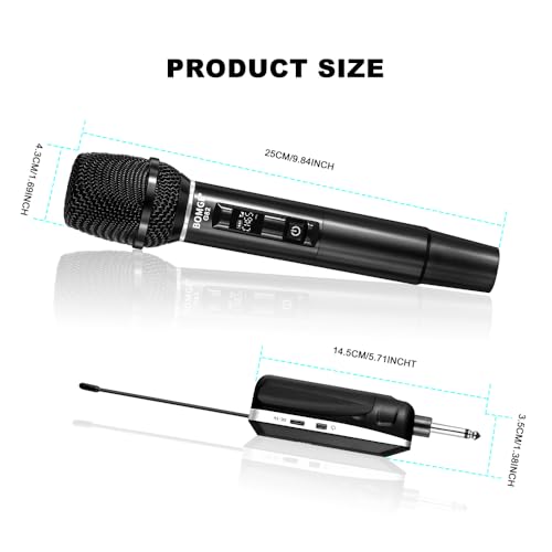 BOMGE Wireless Microphone, Professional Dual Handheld Rechargeable Wireless Microphones, 656FT Range Receiving, Less Latency Karaoke Microphone for Singing, Speech, Party (G86-2ch)