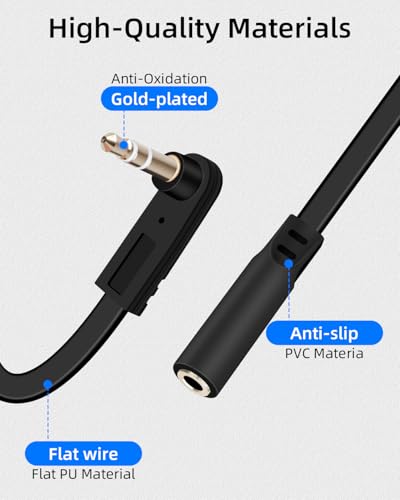 GELRHONR 3.5mm to 3.5mm Audio Extension Cable 0.5FT, 90-Degree Right Angle TRS 1/8" Male to Female Jack Aux Cord for Headphones, Headsets, Phones, MP3, Car Stereo Systems 2-Pack (S to A, M to F)