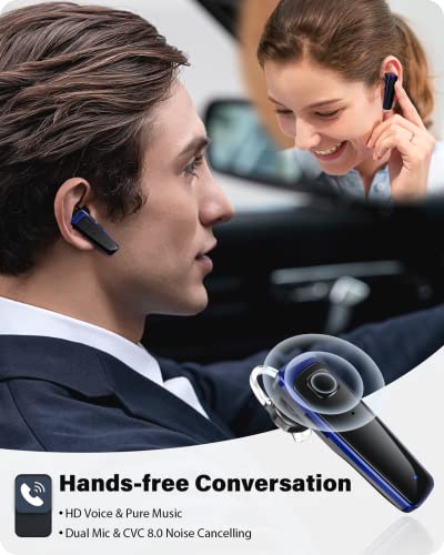 ADADPU Bluetooth Headset - V5.0 Wireless Handsfree Earpiece Built-in Dual Mic Noise Cancelling, 10 Days Standby 16Hrs HD Talktime Ultralight Headset for iPhone Android Samsung Laptop(Blue) - color: Blue