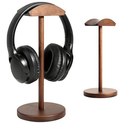 Walnut Wood Headphone Stand for Desk, Heavy Duty Wooden Headset Stand, Wide Compatibility Gaming Headset Hanger Holder, Stylish Desk Accessories for Home & Office