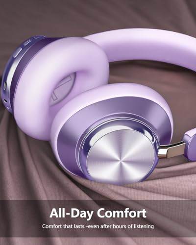 Wentronic Y03 Bluetooth Headphones Wireless Active Noise Cancelling Over Ear Headphones 48 Hours Playtime High Sound Quality 6 EQ Music Mode Headphones with Soft Ear Cushion - Purple - color: Purple