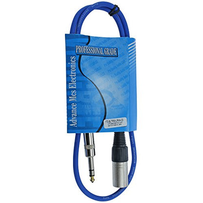 1/4" TRS to 3 Pin XLR Male Pro Audio Patch Cable Balanced and Shielded (3 Foot Feet ft Long, Blue) - color: Blue, size: 3 ft long