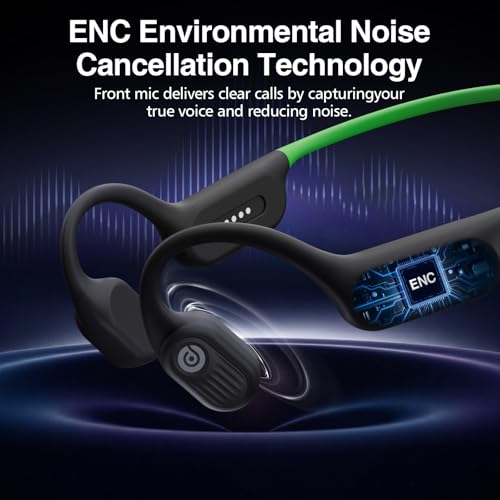 Bone Conduction Headphone Bluetooth 6.0, IP68 Waterproof Swimming Headphones Underwater Built-in 16G MP3 Player, Open Ear Headphones with Mic,15H Playtime for Running, Fitness(Green) - color: Green