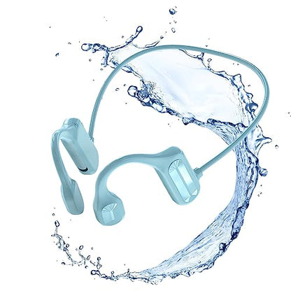 Bone Conduction Headphones - 2024 New Waterproof Bone Conduction Head Phones with Mic, 5.3 Open-Ear Earbuds Sports Headphones Ear Bone Running Music Headphones (Blue) - color: Blue