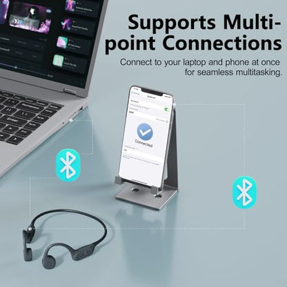 Swimming Headphones Bone Conduction Headphones Bluetooth IPX8 Waterproof | Waterproof Earbuds for Swimming ,Open Ear Earphones with MP3 Mode 32GB,8H Play Bluetooth 5.4 Ear Buds Secure Fit for Running - color: Gray