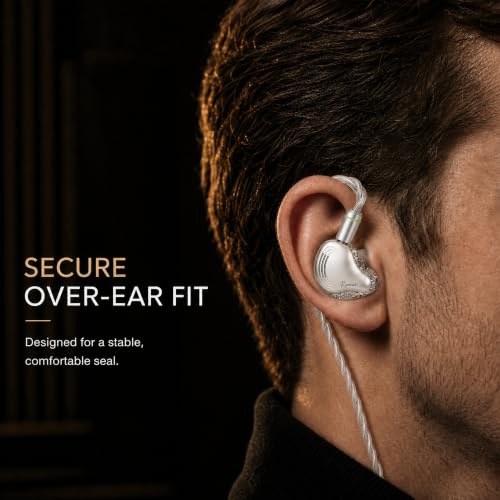 Rosmas Wired Earbuds with Mic, USB-C Wired Earbuds HiFi Earphones,SM10 Pro 5-Driver Hybrid IEM Earphones, 4BA+1DD Driver System, Detachable 2-Pin Cable, in Ear Monitors for Gaming Music Calls，Sliver - color: Silver