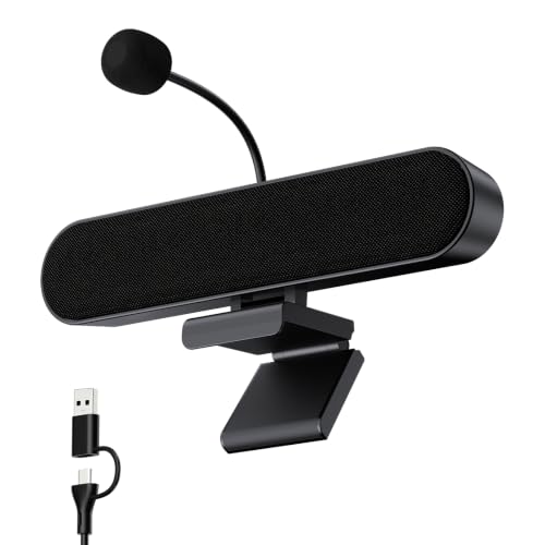 Inwa Computer Speakers with Microphone for Desktop PC, USB Wired Clip On Computer Sound Bar, Plug-n-Play Laptop Speaker w/Mic for Meeting/Gaming/Learning, Clear Audio, Easily Clamps to Monitors