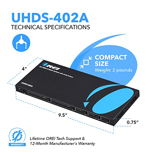 OREI 4x2 HDMI Matrix Switch 4K with Audio Extraction, ARC, EDID, Downscale
