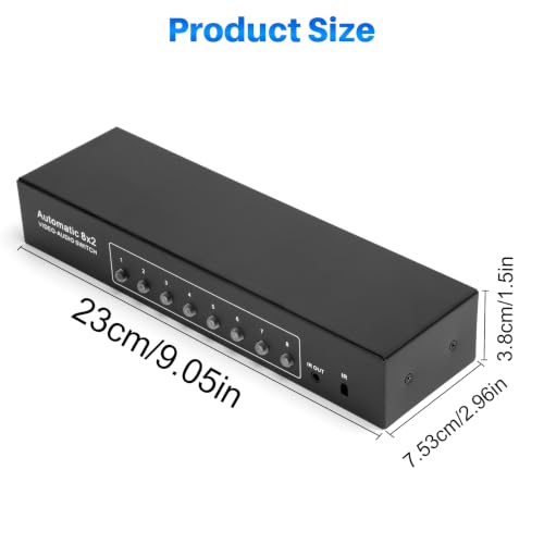 8-Way Composite AV RCA Switcher, 8 in 2 Out Automatic Switch Box | Video L/R Audio Selector 8x2 8 Port AV Selector RCA Switch for HDTV LCD DVD STB Game Consoles (8 in 2 Out) - size: 8 IN 2 OUT