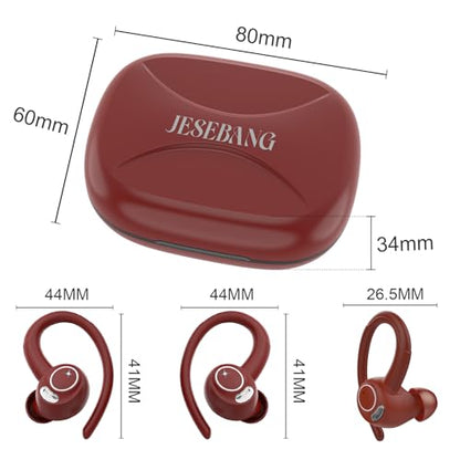 Wireless Earbuds, Bluetooth 5.4 Headphones Sport Over Ear Buds With ENC Mic | Noise Cancelling,48H, Wireless Earphone With Earhooks, Stereo Deep Bass, IP7 Waterproof ear bud for Workout Running,Light Red - color: Red