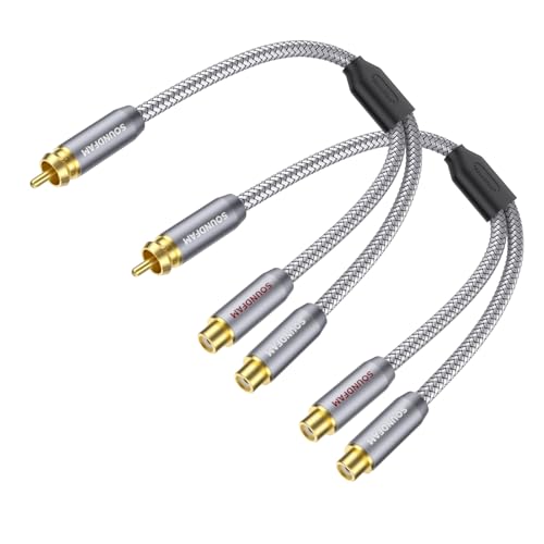 2-Pack RCA Y Splitter 1 Male to 2 Female Gold-Plated Plug RCA Splitter Stereo Y Adapter for Subwoofer, TV, CD Player, Home Theater-Grey(1Feet/30cm) - color: Grey-RCA Splitter 1 Male to 2 Female, size: 1ft/30cm(2-Pack)