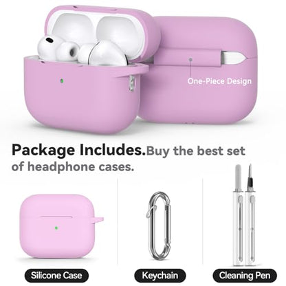 Ljusmicker for AirPods Pro 3 Case 2025 with Cleaner Kit,Light Lilac | Soft Silicone Protective Cover for Apple AirPod Pro 3rd Generation Case with Keychain for Women Men,Shockproof - color: B2-Light Lilac