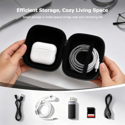 Earbud Case for AirPods & Wireless Earbuds, PU Leather EVA Hard Shell Headphone Case with Mesh Pocket, Cable Organizer Bag with Carabiner, Shockproof Travel Storage Case, Black - color: A-Black