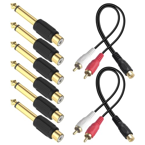 VCE RCA to 1/4" Audio Adapter Bundle with RCA Splitter 1 Female to 2 Male