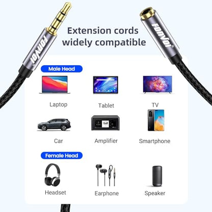 TRRS Headphone,4 Pole 3.5mm Stereo Jack Male to Female Aux Extension Cable,Audio Extension Cable for Headphones/Microphones/Tablets/Computers/PS4 and More (15FT)