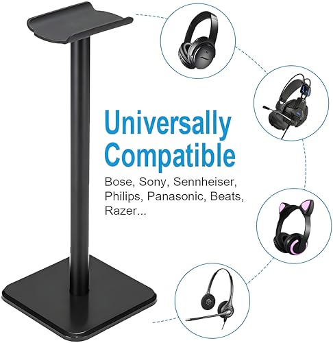 Headphone Stand, Universal Game Headset Metal Holder Earphone Stand - color: Black