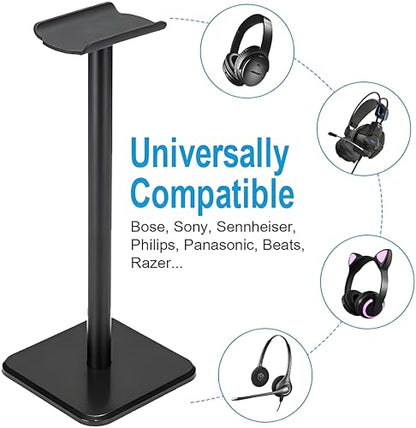 Headphone Stand, Universal Game Headset Metal Holder Earphone Stand - color: Black