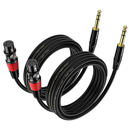 EBXYA 1/4 TRS to XLR 10ft 2Pack - 6.35mm 3Pin Balanced Female Audio Cable | Double Shielding, Oxygen-Free Copper, for Mixers, Amps, Studio Recording - size: 10 feet-2 Pack, style: TRS to XLR Female