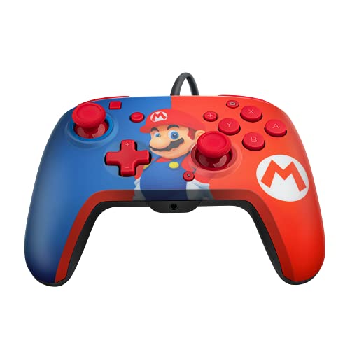 PDP REMATCH Enhanced Wired Power Nintendo Switch Pro Controller, Officially Licensed Switch Lite/OLED Compatible Gamepad, Customizable Programmable Buttons, Super Mario Power Pose (Red & Blue) - color: Red & Blue Mario