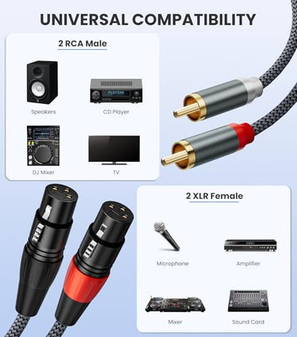 Dual XLR Female to Dual RCA Male HiFi Audio Cable, 3.3FT - size: 3.3FT