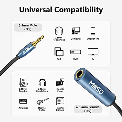 1/4 to 3.5mm Headphone Adapter, TRS 6.35mm Female to 3.5mm Male 1/8 to 1/4 Stereo Audio Adapter for Amplifiers, Guitar, Piano, Home Theater Devices to Phone, Laptop, Headphones - 12inch/30cm - color: Blue, size: 1 FT