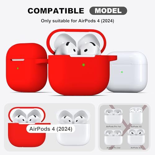 for AirPods 4 Case with Cleaner Kit,Full Protective Soft Skin Silicone Cover with Keychain for AirPods 4 Gen Case for Men Women,Compatible with Apple AirPods 4th Genaration Case 2024,Red - color: C Red