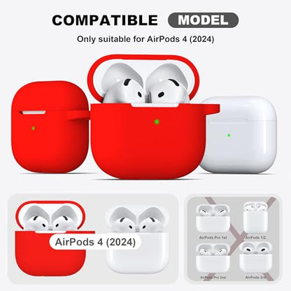for AirPods 4 Case with Cleaner Kit,Full Protective Soft Skin Silicone Cover with Keychain for AirPods 4 Gen Case for Men Women,Compatible with Apple AirPods 4th Genaration Case 2024,Red - color: C Red