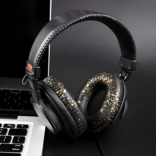SOULWIT Replacement Earpads for Sony MDR-7506 MDR-V6 MDR-V7 MDR-CD900ST Monitor Headphones, Ear Pads Cushions with Softer Protein Leather, High-Density Foam - Black Gold - color: Black Gold