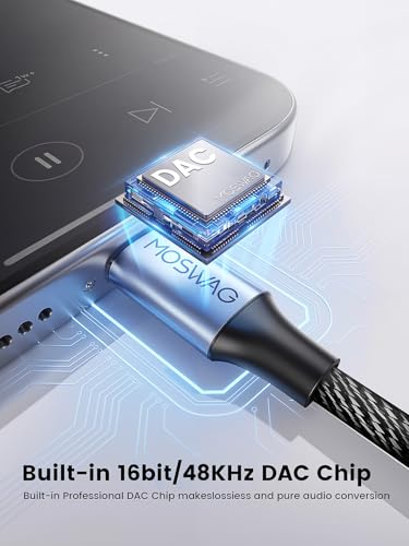 MOSWAG Aux to USB C, USB C to 3.5mm Audio Aux Jack Cable, 3.3FT | DAC decoder Chips, Nylon Braid, For iPhone 17 16 Pro Max, Galaxy S25 S24 Ultra, iPad Pro, Pixel 9, Headphones, Speakers, Car - size: 3.28FT/1M