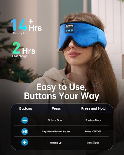 Perytong Sleep Mask with Bluetooth 5.4 Headphones, Wireless Music Sleep Eye Mask for Side Sleepers, 3D Contoured Comfort & Built-in HD Stereo Earphones, Blackout for Travel (Bright Blue) - color: Bright Blue