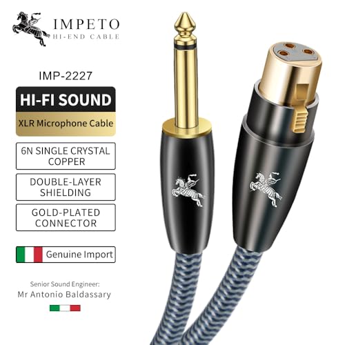 1/4" TS to XLR Female Cable 2M/6.5ft - 24K Gold Plated, OCC Copper, Braided Jacket - Unbalanced Instrument Cable for Guitar/Bass to Mixer/Audio Interface - color: 6.35MM to XLR Female, size: 6.5FT/2m