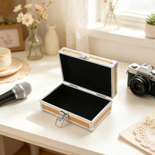 Lockable Equipment Storage Case: 7'' Aluminum Hard Shell Briefcase with Pre-Diced Protective Foam - Carrying Case for Wireless Mic Setups Camera Gear - color: Golden