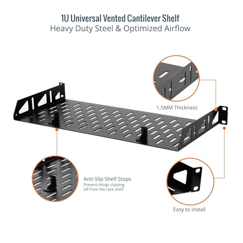Tecmojo 1U Rack Shelf,19 inch Rack Shelf 8 inch Depth,Rack Mount Shelf with Anti-Slip Stops,Server Rack Shelf and Network Shelf for 19 in Equipments, 55lbs Capacity of Vented 1U Shelf,No Lip(2 Pack) - size: 8 in/2pack